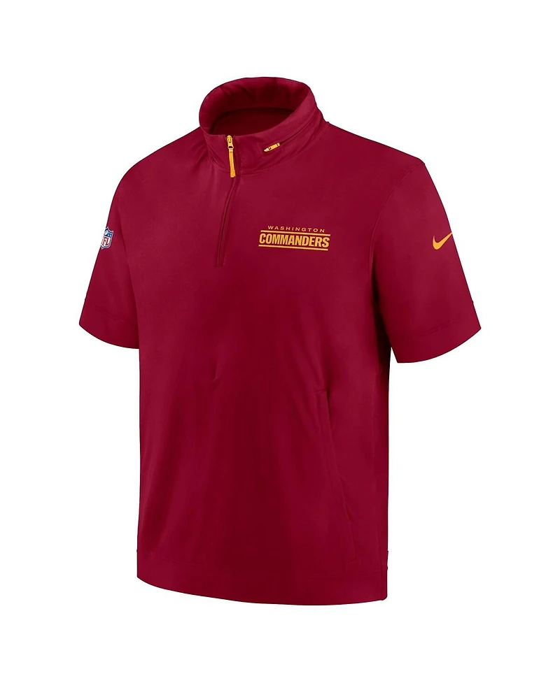 Nike Men's Burgundy Washington Commanders 2024 Sideline Coach Short Sleeve Half-Zip Hoodie Jacket