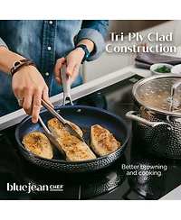 Blue Jean Chef 9-Piece Stainless Steel Cookware Set, Hammered Finish, Tri-Ply Construction Clad Cookware, Nonstick Induction, Oven & Dishwasher Safe