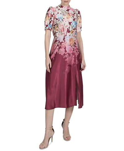 julia jordan Women's Printed Mock-Neck Short-Sleeve Dress