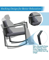 Sugift 3 Pieces Cushioned Patio Rattan Set with Rocking Chair and Table