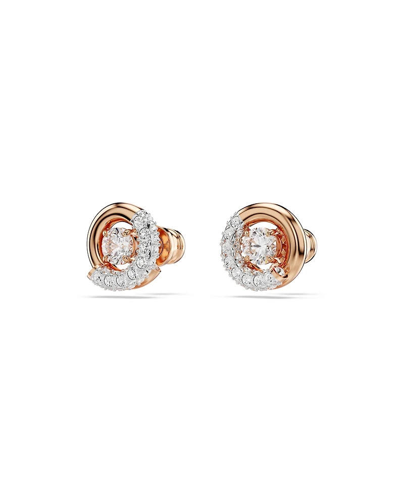 Swarovski Round Cut, White, Rose Gold-Tone Plated Dextera Stud Earrings