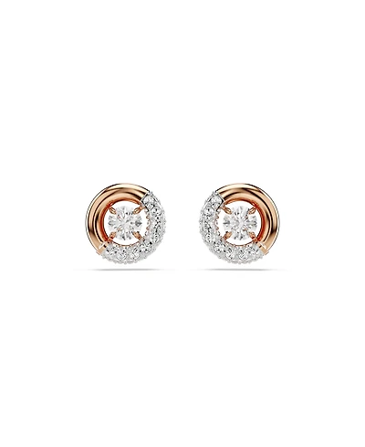 Swarovski Round Cut, White, Rose Gold-Tone Plated Dextera Stud Earrings