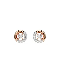Swarovski Round Cut, White, Rose Gold-Tone Plated Dextera Stud Earrings