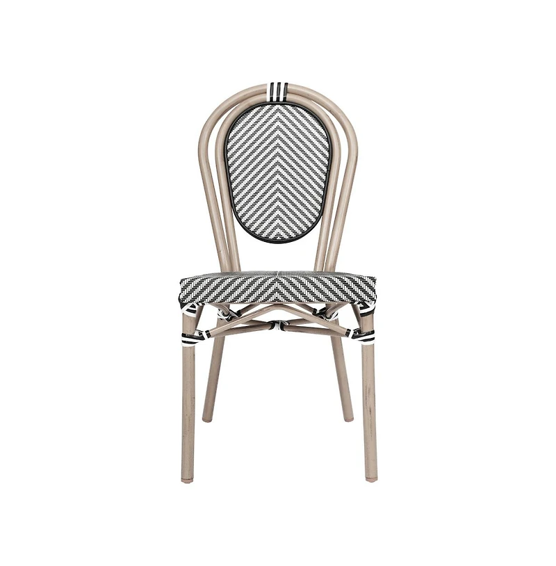 Merrick Lane Mael Set Of Four Stacking Thonet Bistro Style Chair With Textilene Seat And Bamboo Finished Metal Frame For Indoor/Outdoor Use