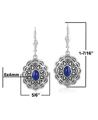 American West Jewelry Sterling Silver and Lapis Lazuli Gemstone Concha Lever Back Earrings