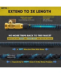 Kotto 150' Expandable Water Garden Hose: 10 Spray Nozzles, Solid Brass Connector, Leak-Proof Design