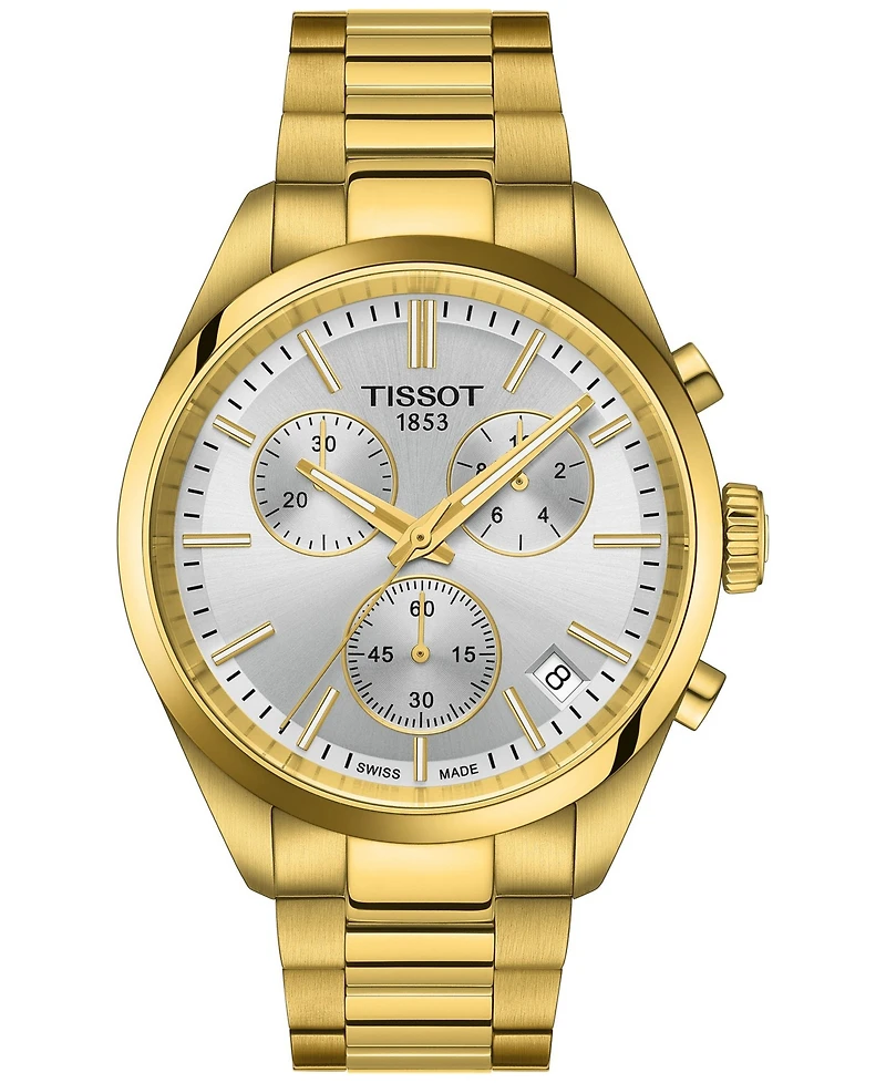 Tissot Men's Swiss Chronograph Pr 100 Gold-Tone Stainless Steel Bracelet Watch 40mm