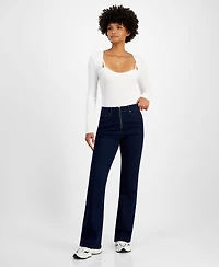 Tinseltown Juniors' High-Rise Zip-Front Flare-Leg Jeans