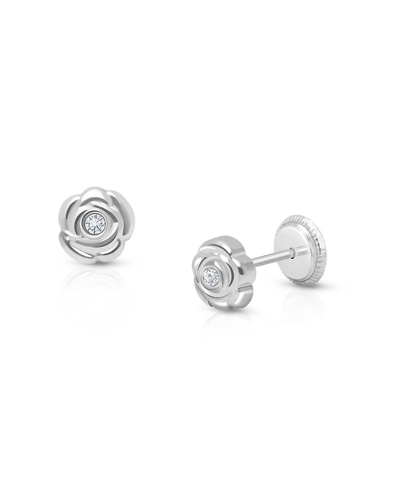 Tiny Blessings Children's 14K Gold Blushing Rose Studs Girls' Screw Back Earrings