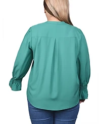 Ny Collection Plus Long Sleeve Mandarin Collar Blouse