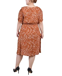 Ny Collection Plus Size Short Sleeve Puff Sleeve Dress