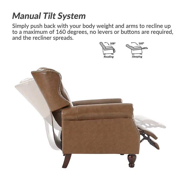 Justine Wooden Upholstery Genuine Leather Recliner with Tufted Back