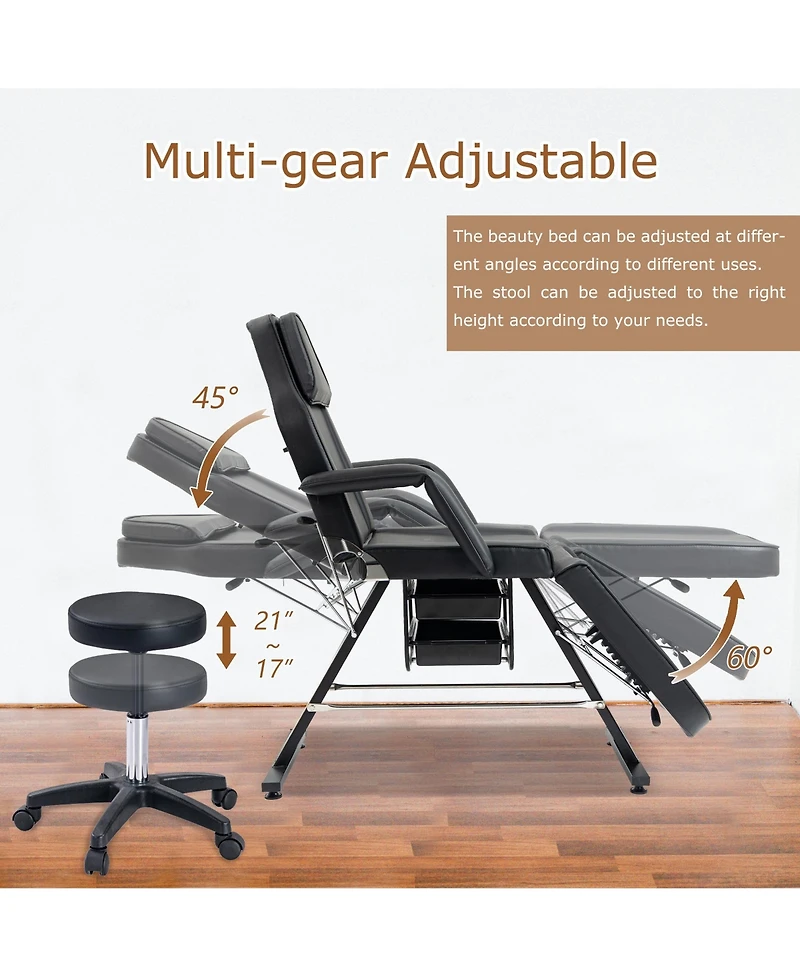 Streamdale Furniture 3-in-1 Multipurpose Adjustable Massage Bed and Facial Chair with Storage Pocket