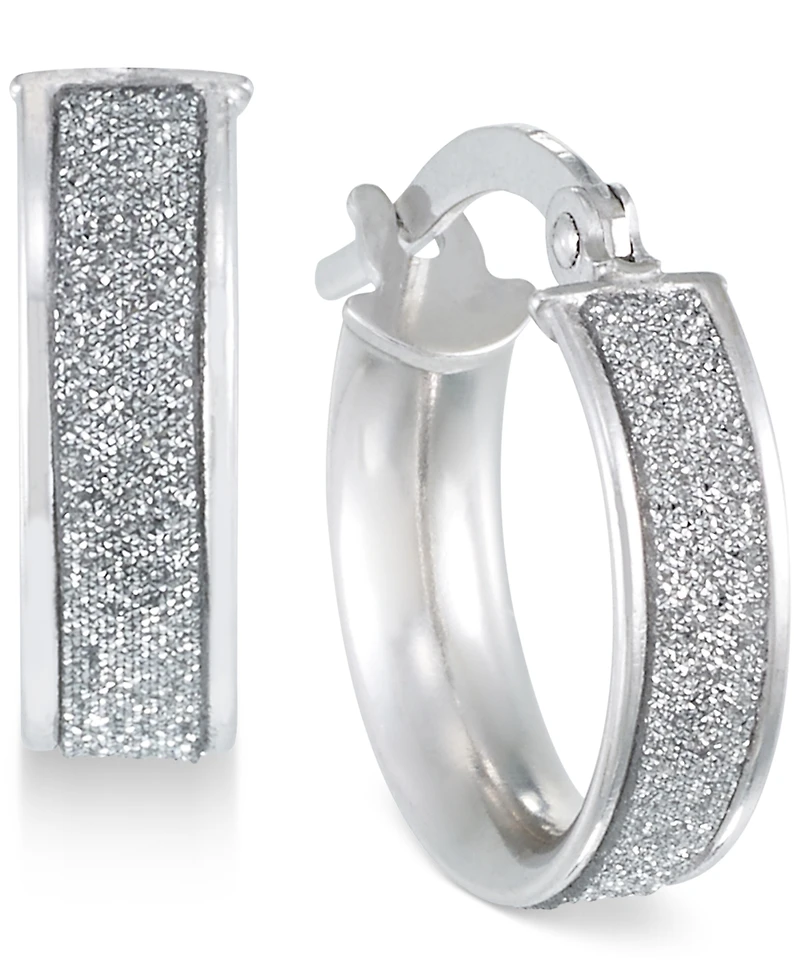 Italian Gold Glitter Hoop Earrings 14k Rose Gold, White or