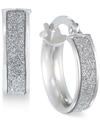 Italian Gold Glitter Hoop Earrings 14k Rose Gold, White or