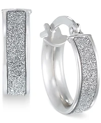 Italian Gold Glitter Hoop Earrings 14k Rose Gold, White or