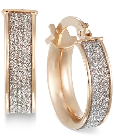 Italian Gold Glitter Hoop Earrings 14k Rose Gold, White or