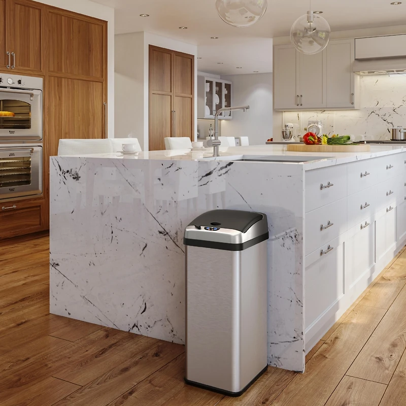 iTouchless Platinum Edition Stainless Steel Sensor Trash Can with AbsorbX Odor Filter 13 Gallon Silver