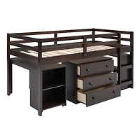 Streamdale Low Study Twin Loft Bed With Cabinet And Rolling Portable Desk