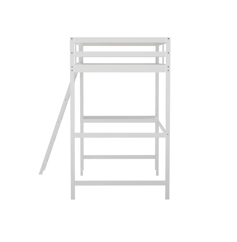 Emma+Oliver Ridley Twin Wood Loft Bed Frame With Protective Guardrails And Integrated Desk Ladder For Use Any 6-8" Thick Mattress