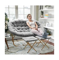 Janey Folding Double Saucer Chair With 2 Ottomans And Steel Frame For Dorm Or Bedroom