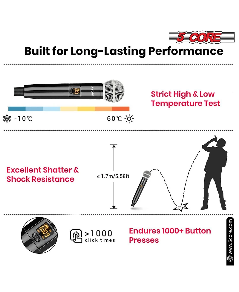 5 Core Wireless Microphone Vhf Professional Dynamic Microphone Handheld Microfonos Portable Inalambricos Cordless Mic System