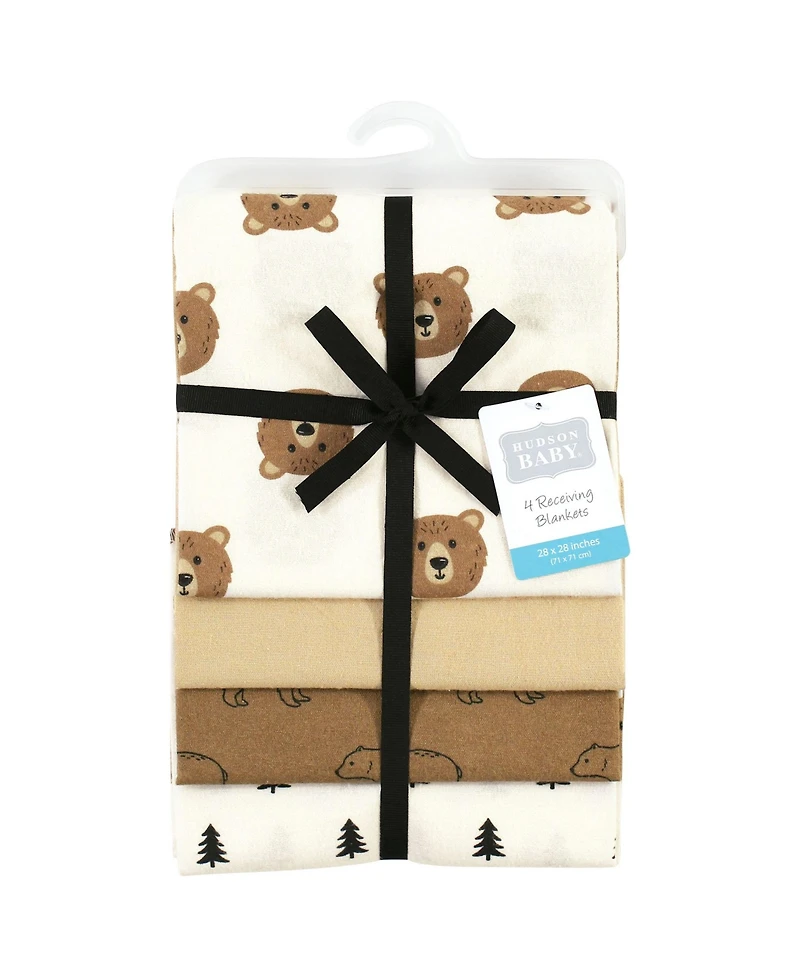 Hudson Baby Unisex Four-Pack Flannel Infant Receiving Blanket Cotton/Poly Blend