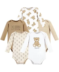 Hudson Baby Boys Unisex Soft Cotton Long-Sleeve Bodysuit 5Pk
