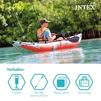 Intex Excursion Pro K1 Single Person Inflatable Vinyl Fishing Kayak w/ Oar/Pump