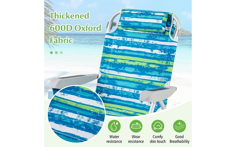 Foldable Backpack Beach Chair with Cup Holder and Storage Pockets for Outdoor