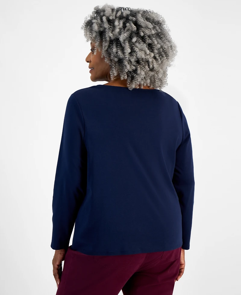 Style & Co Plus Scoop-Neck Long-Sleeve Top, Exclusively at Macy's