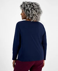 Style & Co Plus Scoop-Neck Long-Sleeve Top, Exclusively at Macy's