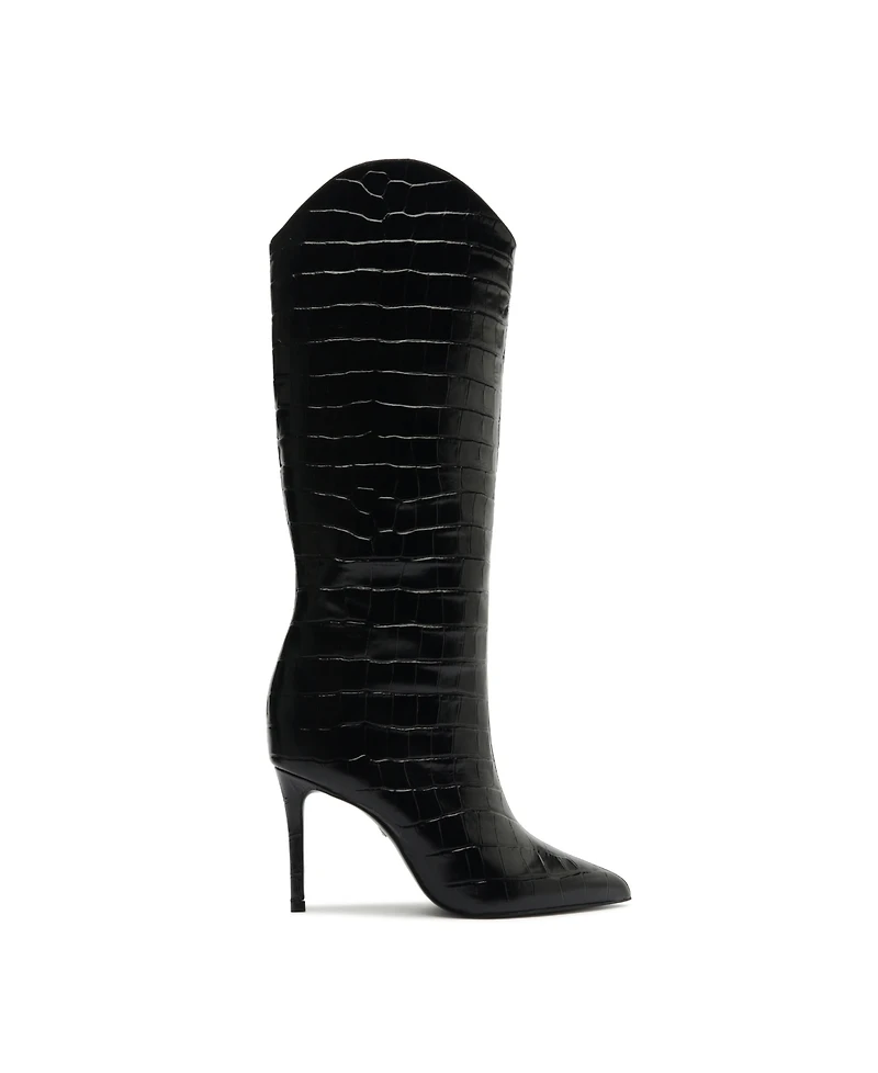 Schutz Women's Maryana Crocodile Embossed Wide Leg Knee High Stiletto Leather Boots