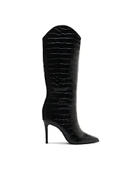 Schutz Women's Maryana Crocodile Embossed Wide Leg Knee High Stiletto Leather Boots