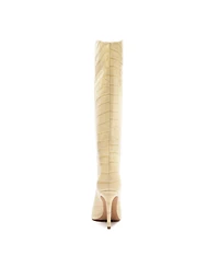 Schutz Women's Maryana Crocodile Embossed Wide Leg Knee High Stiletto Leather Boots