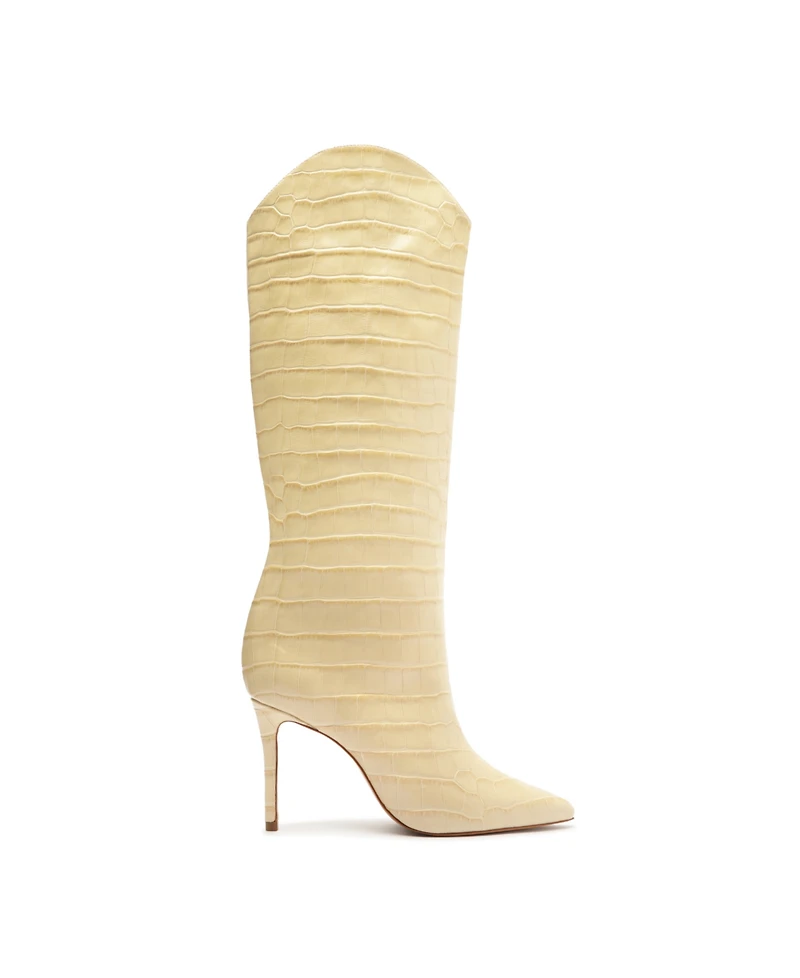 Schutz Women's Maryana Crocodile Embossed Wide Leg Knee High Stiletto Leather Boots