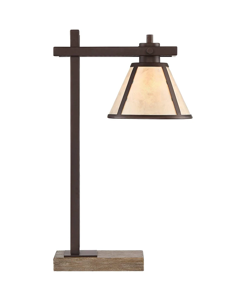 Maricopa Rustic Farmhouse Desk Table Lamp with Usb and Ac Power Outlet in Base 21.25" High Bronze Wood Mica Shade for Living Room Bedroom House Bedsid