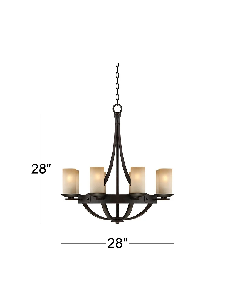 Franklin Iron Works Sperry Industrial Bronze Chandelier 28" Wide Rustic Farmhouse Cylinder Scavo Glass 8-Light Fixture for Dining Room House Foyer Kit