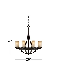 Franklin Iron Works Sperry Industrial Bronze Chandelier 28" Wide Rustic Farmhouse Cylinder Scavo Glass 8-Light Fixture for Dining Room House Foyer Kit