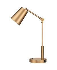 Sully Mid Century Modern Industrial Desk Table Lamp with Usb and Ac Power Outlet 23.5" High Antique Brass for Living Room Bedroom House Bedside N