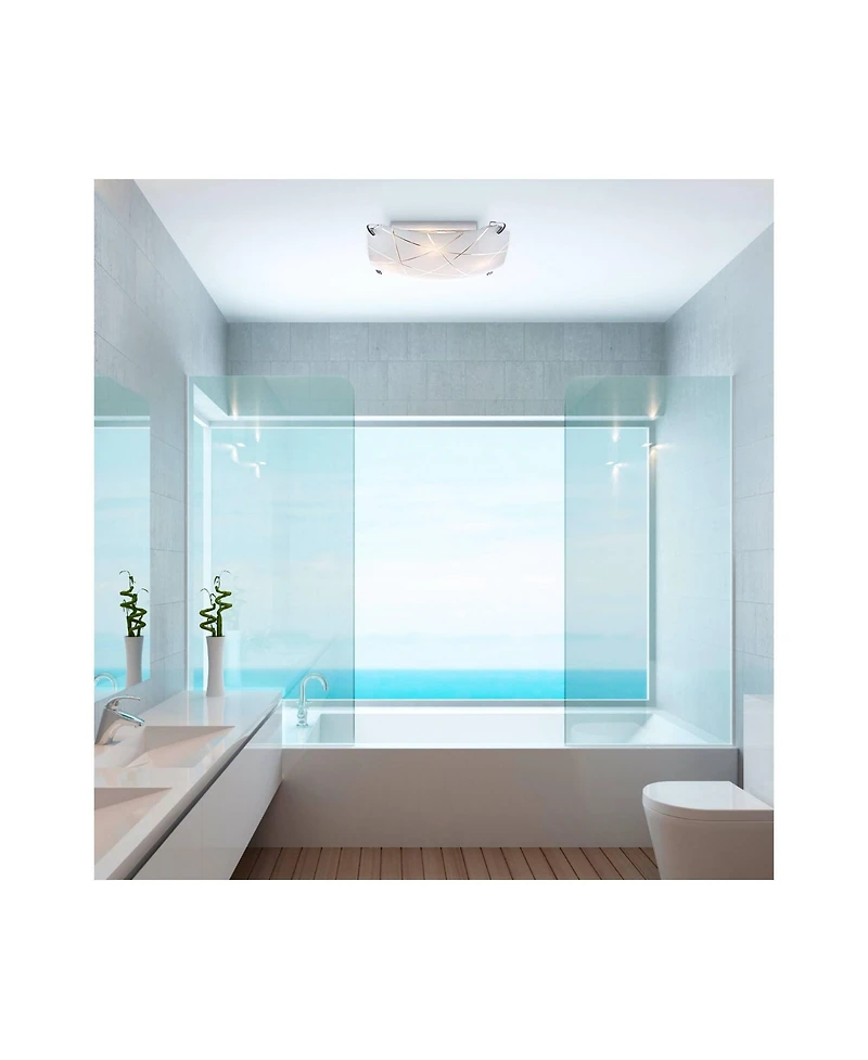 Lattice Modern Close To Ceiling Light Flush Mount Fixture 16.50" Wide Chrome Etched Lattice Square Frosted Glass Bowl Shade for Bedroom Hallway L