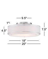 Possini Euro Design Modern Ceiling Lighting Semi Flush Mount Fixture 20" Wide Chrome 3-Light Sheer Outer Off White Inner Drum Shade for Bedroom H