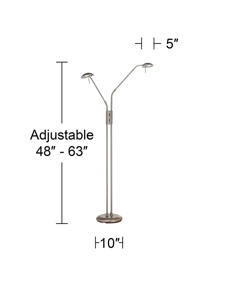360 Lighting Casper Traditional Pharmacy Floor Lamp 63" Tall Brushed Nickel 2-Light Led Adjustable Arm Swivel Head for Living Room Bedroom