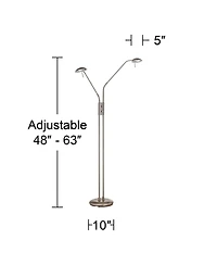 360 Lighting Casper Traditional Pharmacy Floor Lamp 63" Tall Brushed Nickel 2-Light Led Adjustable Arm Swivel Head for Living Room Bedroom
