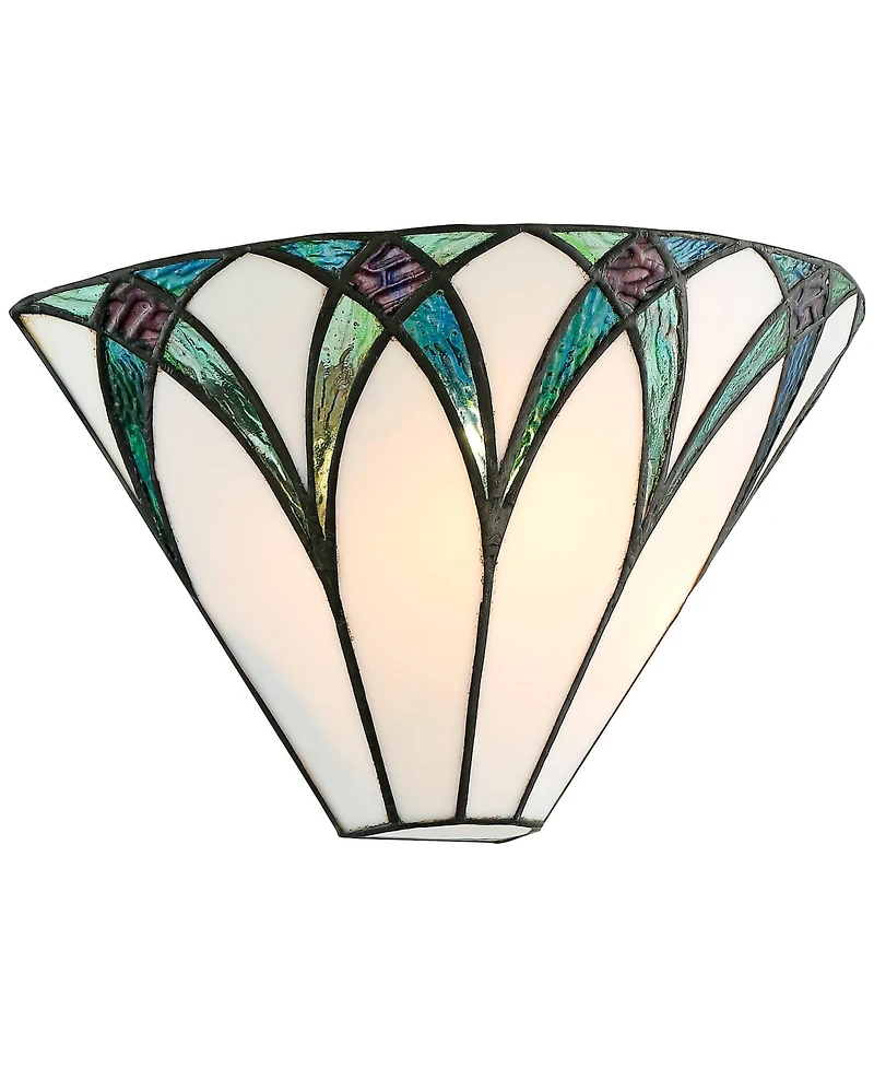 Regency Hill Filton Tiffany Style Wall Light Sconces Set of 2 Bronze Metal Hardwire 12 1/4" Fixture Blue White Art Glass for Bedroom Bathroom Van