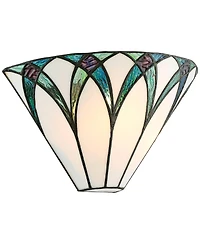 Regency Hill Filton Tiffany Style Wall Light Sconces Set of 2 Bronze Metal Hardwire 12 1/4" Fixture Blue White Art Glass for Bedroom Bathroom Van