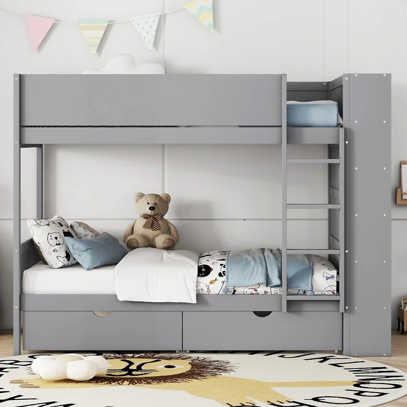 Streamdale Twin Over Bunk Bed With 2 Drawers And Multilayer Cabinet