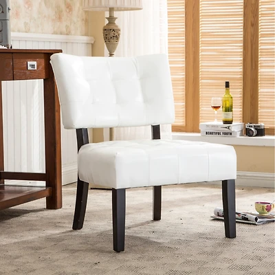 Simplie Fun Blended Leather Tufted Accent Chair with Oversized Seating, Ivory