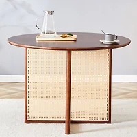 Streamdale Retro Chinese Solid Wood Round Imitation Rattan Table Desk