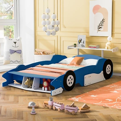 Streamdale Full Race Car-Shaped Platform Bed With Wheels, Blue